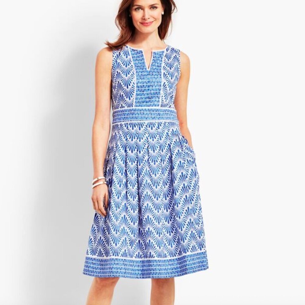 Talbots Geo Mixed-Print Fit-and-Flare Dress Size 6